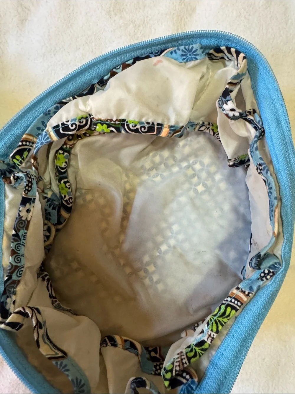 Vera Bradley Vintage Blue Floral Double Zip Cosmetic Travel Organizer Bag